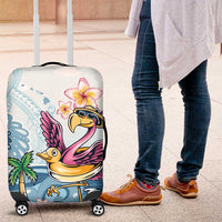 Hawaii Flamingo Luggage Cover Plumeria Tropical Beach LT01 Blue - Polynesian Pride