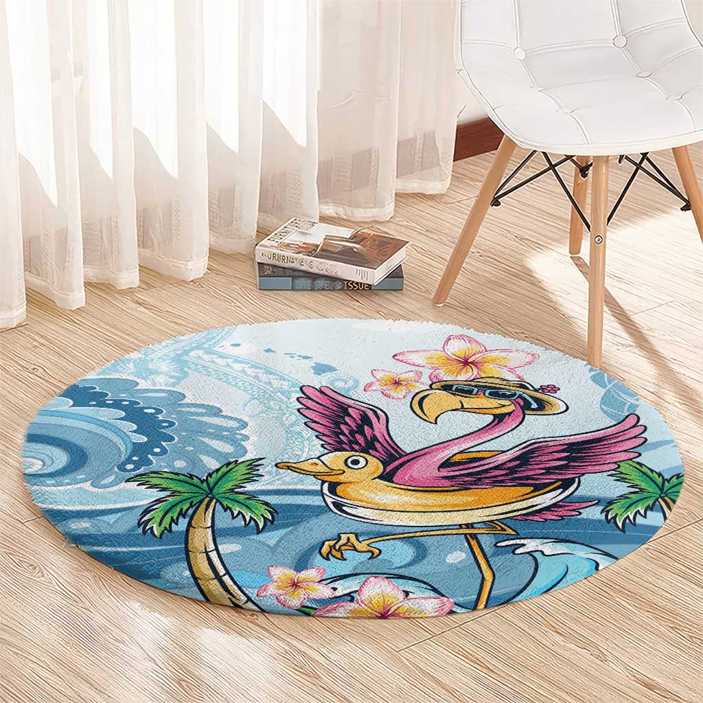 Hawaii Flamingo Round Carpet Plumeria Tropical Beach
