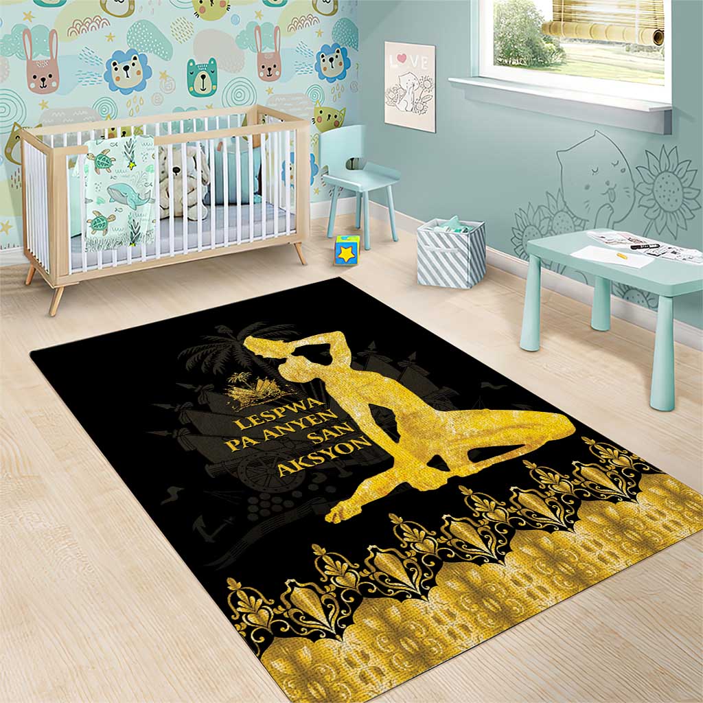 Haiti Neg Marron Gold Area Rug Lespwa pa anyen san aksyon