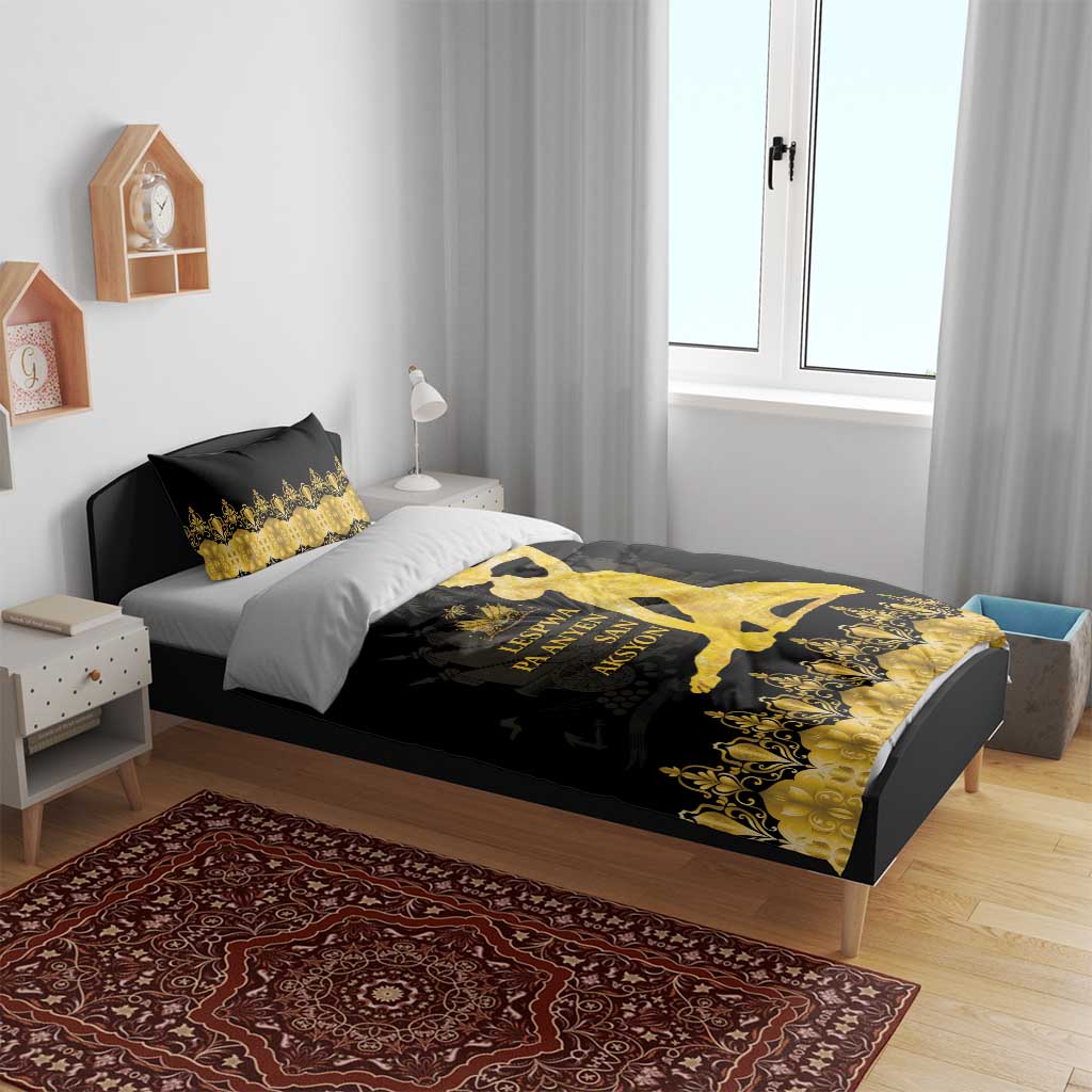 Haiti Neg Marron Gold Bedding Set Lespwa pa anyen san aksyon
