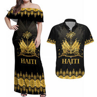 Haiti Neg Marron Gold Couples Matching Off Shoulder Maxi Dress and Hawaiian Shirt Lespwa pa anyen san aksyon LT01 Gold - Polynesian Pride