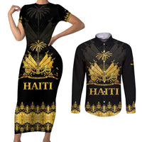 Haiti Neg Marron Gold Couples Matching Short Sleeve Bodycon Dress and Long Sleeve Button Shirt Lespwa pa anyen san aksyon LT01 Gold - Polynesian Pride