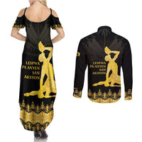 Haiti Neg Marron Gold Couples Matching Summer Maxi Dress and Long Sleeve Button Shirt Lespwa pa anyen san aksyon LT01 - Polynesian Pride