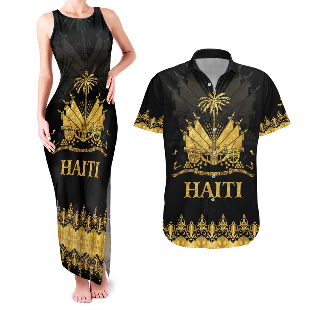 Haiti Neg Marron Gold Couples Matching Tank Maxi Dress and Hawaiian Shirt Lespwa pa anyen san aksyon LT01 Gold - Polynesian Pride