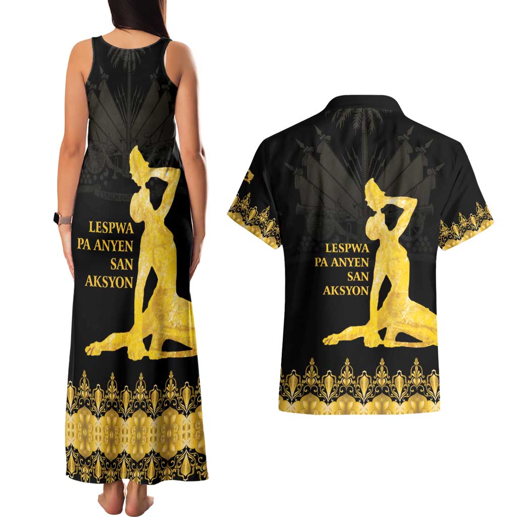 Haiti Neg Marron Gold Couples Matching Tank Maxi Dress and Hawaiian Shirt Lespwa pa anyen san aksyon LT01 - Polynesian Pride