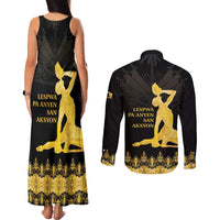 Haiti Neg Marron Gold Couples Matching Tank Maxi Dress and Long Sleeve Button Shirt Lespwa pa anyen san aksyon LT01 - Polynesian Pride