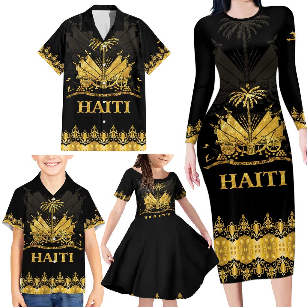 Haiti Neg Marron Gold Family Matching Long Sleeve Bodycon Dress and Hawaiian Shirt Lespwa pa anyen san aksyon LT01 - Polynesian Pride