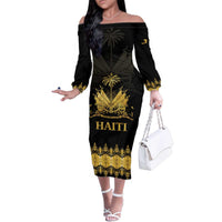 Haiti Neg Marron Gold Family Matching Off The Shoulder Long Sleeve Dress and Hawaiian Shirt Lespwa pa anyen san aksyon LT01 Mom's Dress Gold - Polynesian Pride