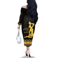 Haiti Neg Marron Gold Family Matching Off The Shoulder Long Sleeve Dress and Hawaiian Shirt Lespwa pa anyen san aksyon LT01 - Polynesian Pride