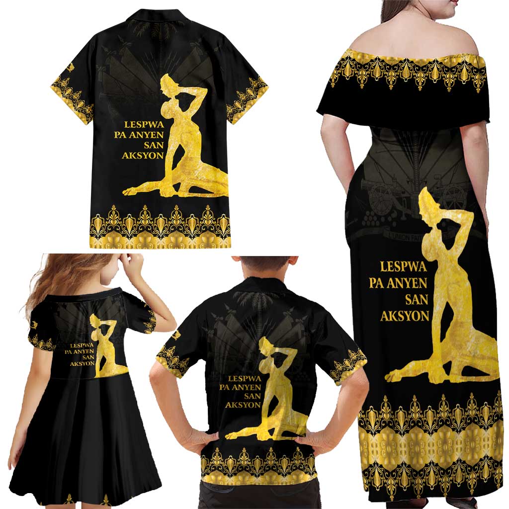 Haiti Neg Marron Gold Family Matching Off Shoulder Maxi Dress and Hawaiian Shirt Lespwa pa anyen san aksyon LT01 - Polynesian Pride