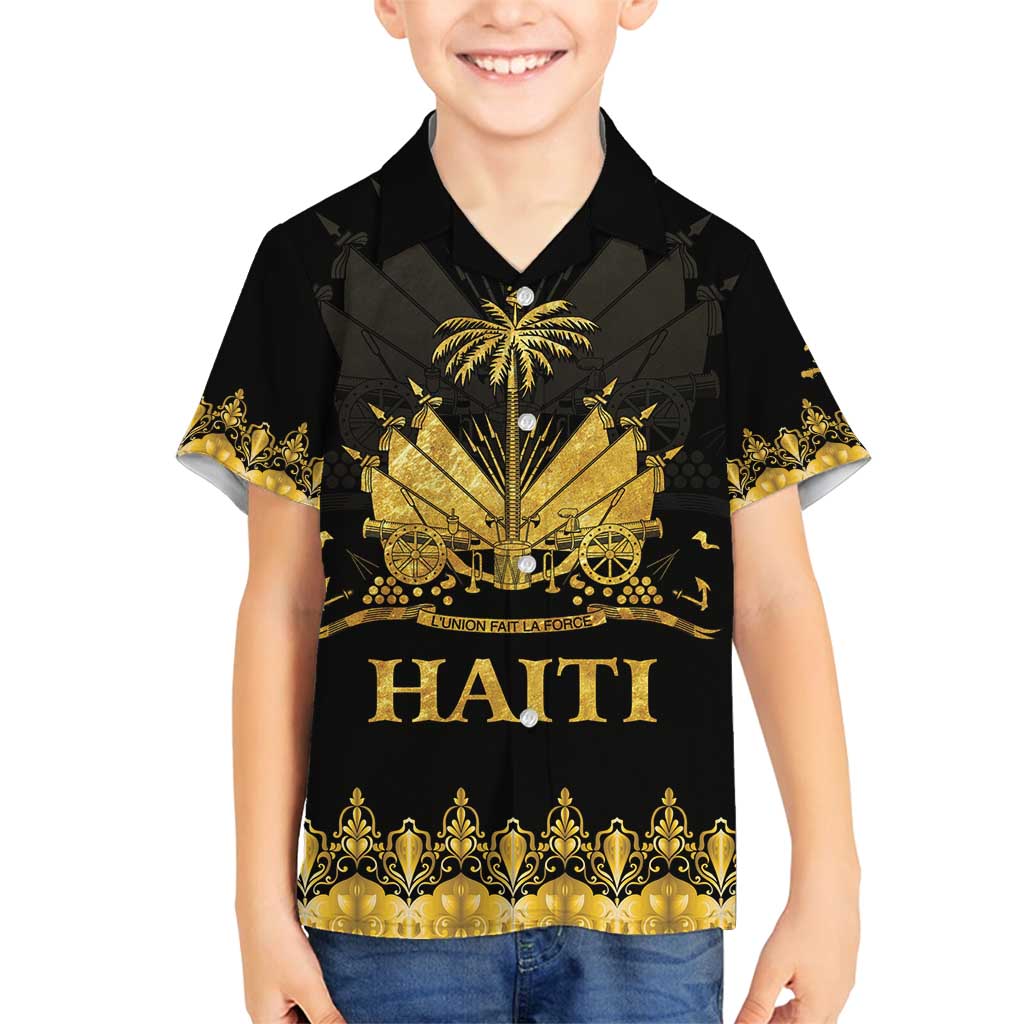 Haiti Neg Marron Gold Family Matching Off Shoulder Maxi Dress and Hawaiian Shirt Lespwa pa anyen san aksyon LT01 Son's Shirt Gold - Polynesian Pride