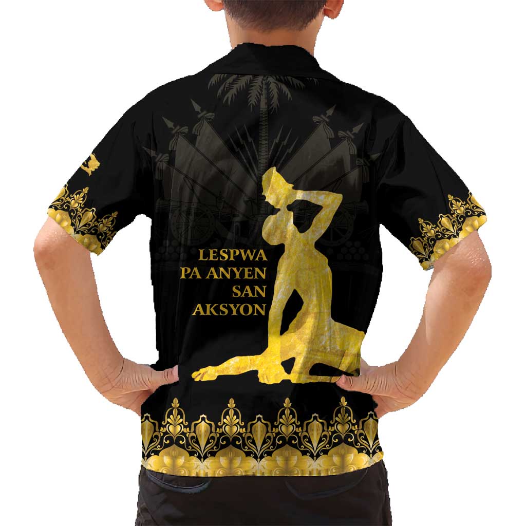 Haiti Neg Marron Gold Family Matching Off Shoulder Short Dress and Hawaiian Shirt Lespwa pa anyen san aksyon LT01 - Polynesian Pride