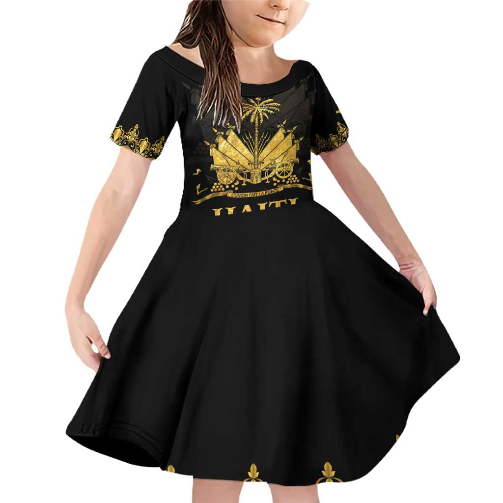 Haiti Neg Marron Gold Family Matching Off Shoulder Short Dress and Hawaiian Shirt Lespwa pa anyen san aksyon LT01 Daughter's Dress Gold - Polynesian Pride