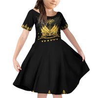 Haiti Neg Marron Gold Family Matching Off Shoulder Short Dress and Hawaiian Shirt Lespwa pa anyen san aksyon LT01 Daughter's Dress Gold - Polynesian Pride