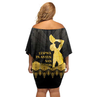 Haiti Neg Marron Gold Family Matching Off Shoulder Short Dress and Hawaiian Shirt Lespwa pa anyen san aksyon LT01 - Polynesian Pride