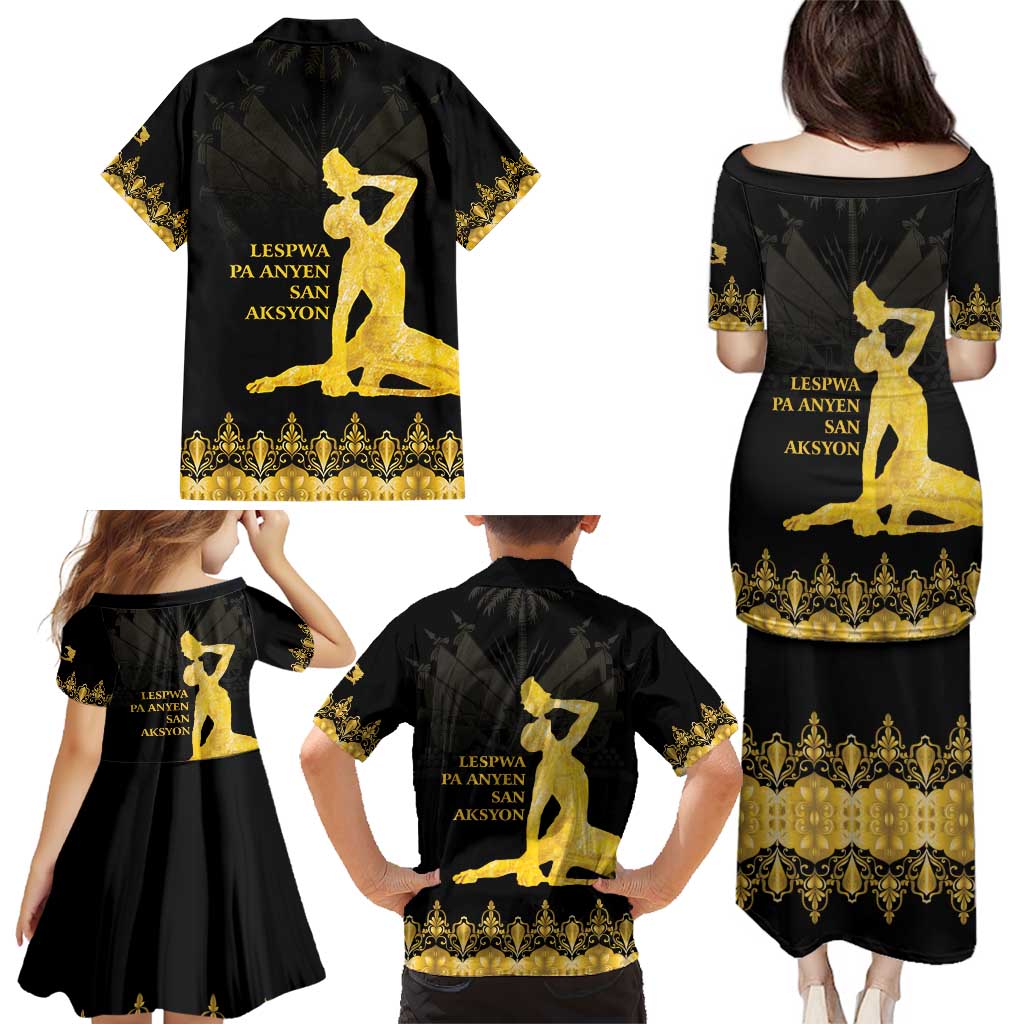 Haiti Neg Marron Gold Family Matching Puletasi and Hawaiian Shirt Lespwa pa anyen san aksyon LT01 - Polynesian Pride