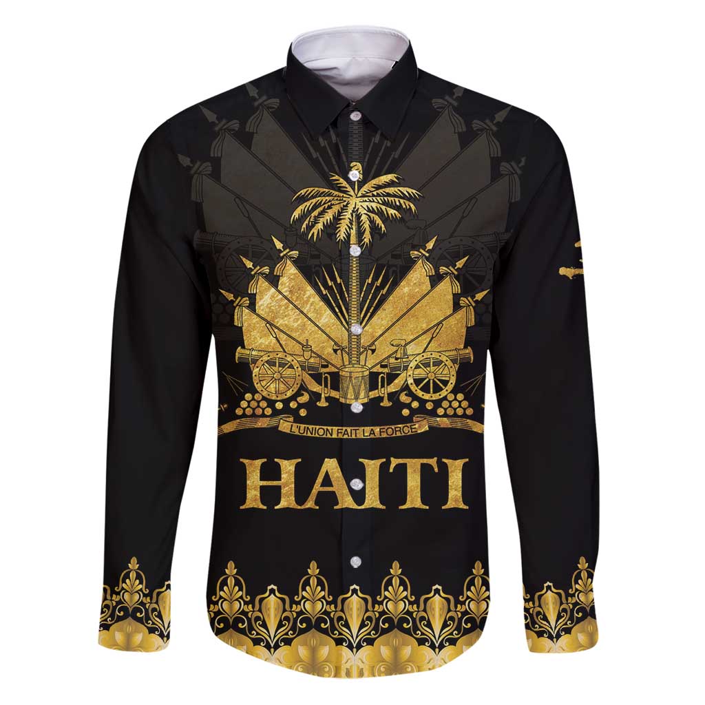 Haiti Neg Marron Gold Family Matching Puletasi and Hawaiian Shirt Lespwa pa anyen san aksyon LT01 Dad's Shirt - Long Sleeve Gold - Polynesian Pride