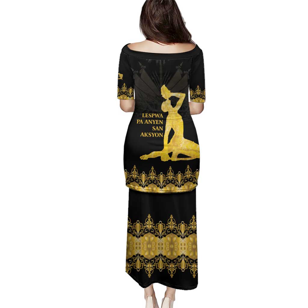 Haiti Neg Marron Gold Family Matching Puletasi and Hawaiian Shirt Lespwa pa anyen san aksyon LT01 - Polynesian Pride