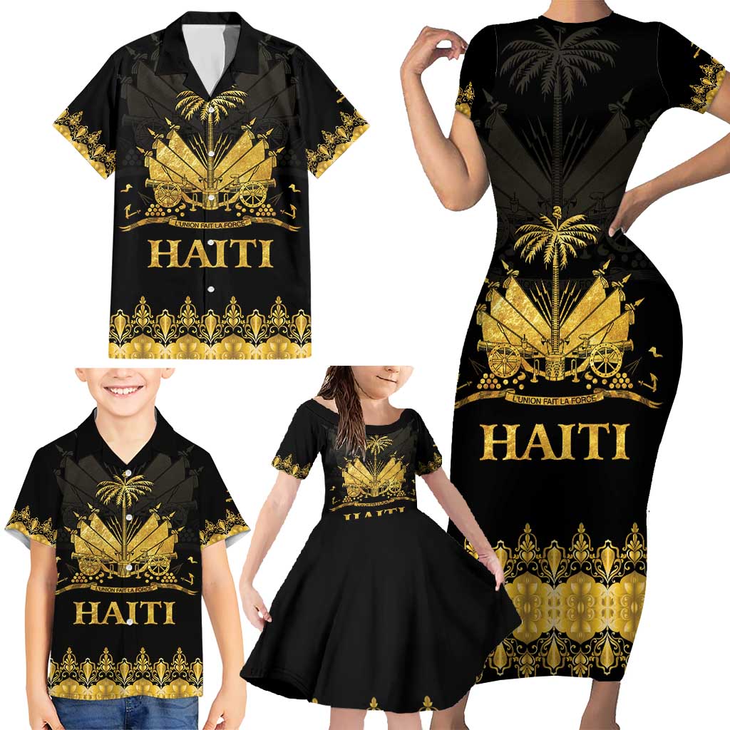 Haiti Neg Marron Gold Family Matching Short Sleeve Bodycon Dress and Hawaiian Shirt Lespwa pa anyen san aksyon LT01 - Polynesian Pride
