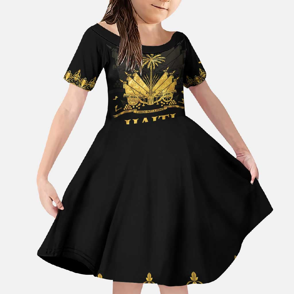 Haiti Neg Marron Gold Family Matching Summer Maxi Dress and Hawaiian Shirt Lespwa pa anyen san aksyon LT01 Daughter's Dress Gold - Polynesian Pride
