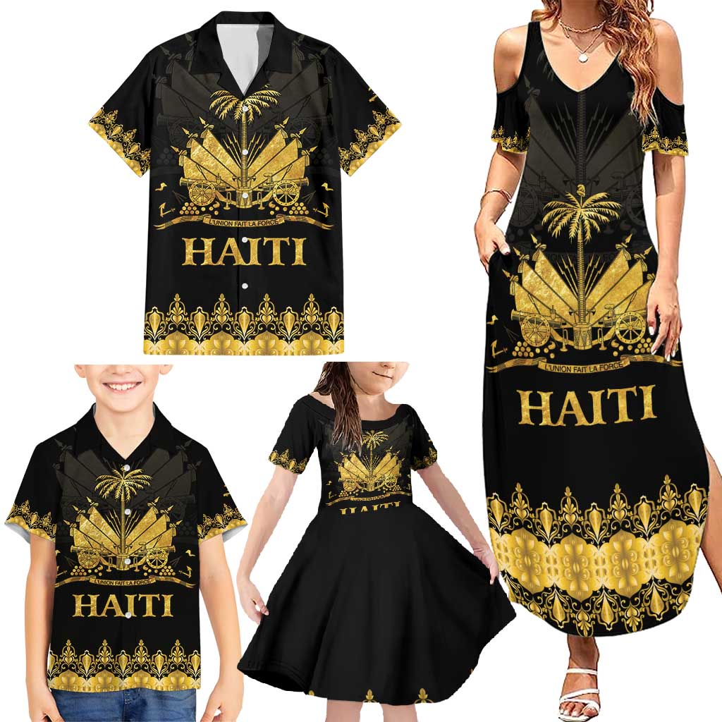 Haiti Neg Marron Gold Family Matching Summer Maxi Dress and Hawaiian Shirt Lespwa pa anyen san aksyon LT01 - Polynesian Pride