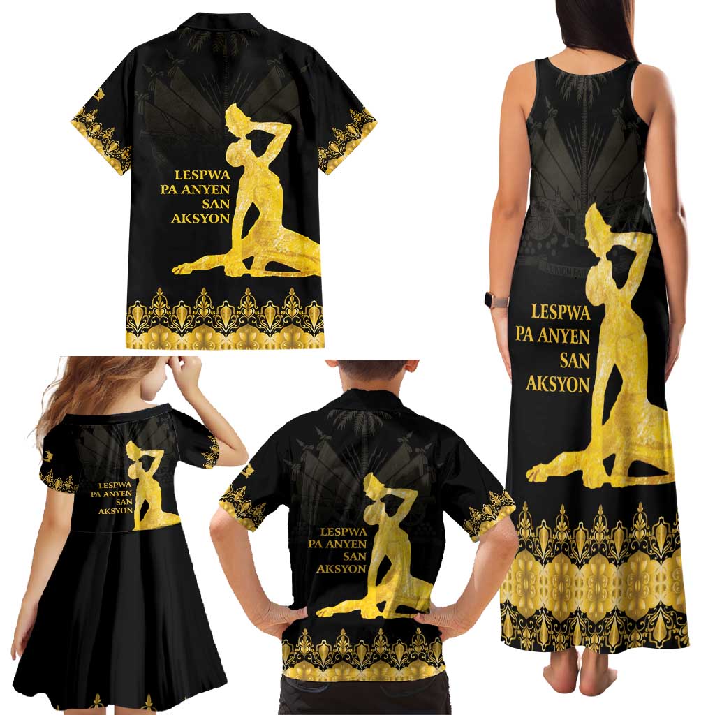 Haiti Neg Marron Gold Family Matching Tank Maxi Dress and Hawaiian Shirt Lespwa pa anyen san aksyon LT01 - Polynesian Pride
