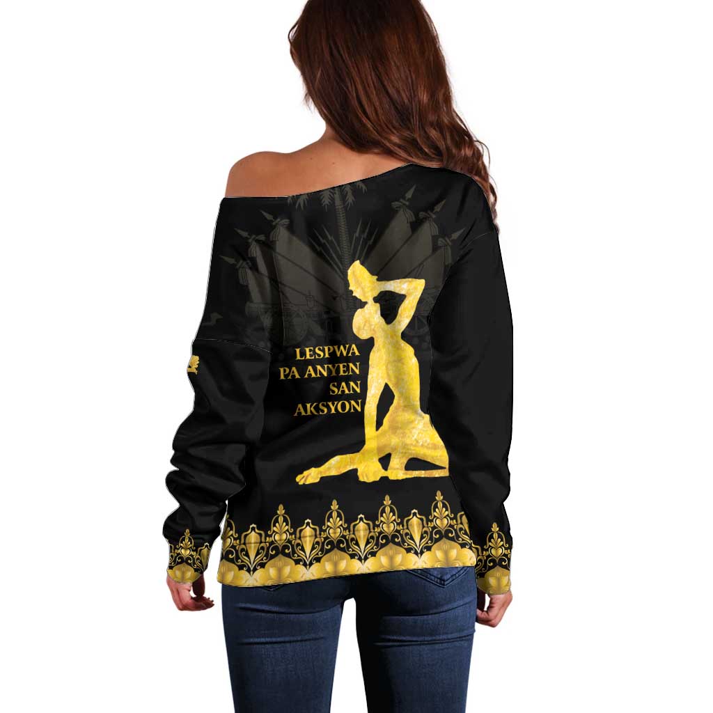Haiti Neg Marron Gold Off Shoulder Sweater Lespwa pa anyen san aksyon