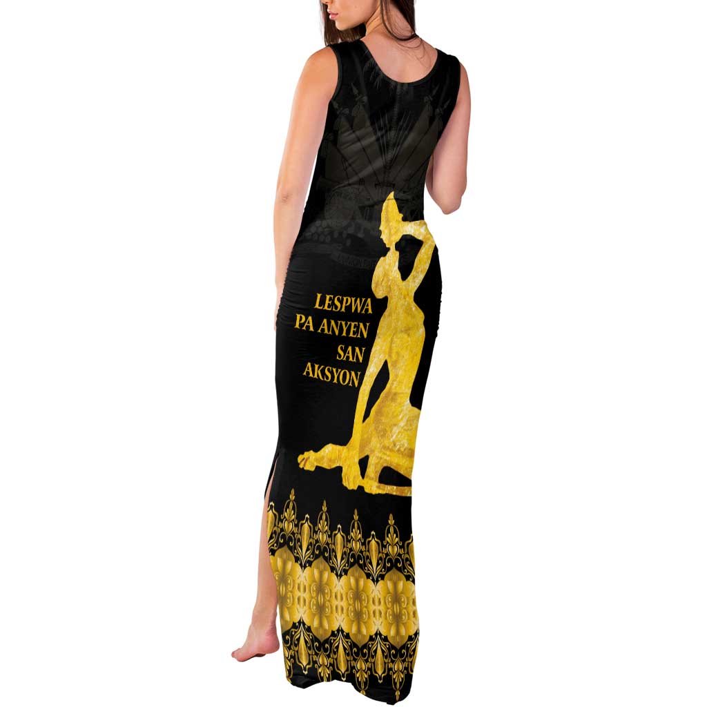 Haiti Neg Marron Gold Tank Maxi Dress Lespwa pa anyen san aksyon