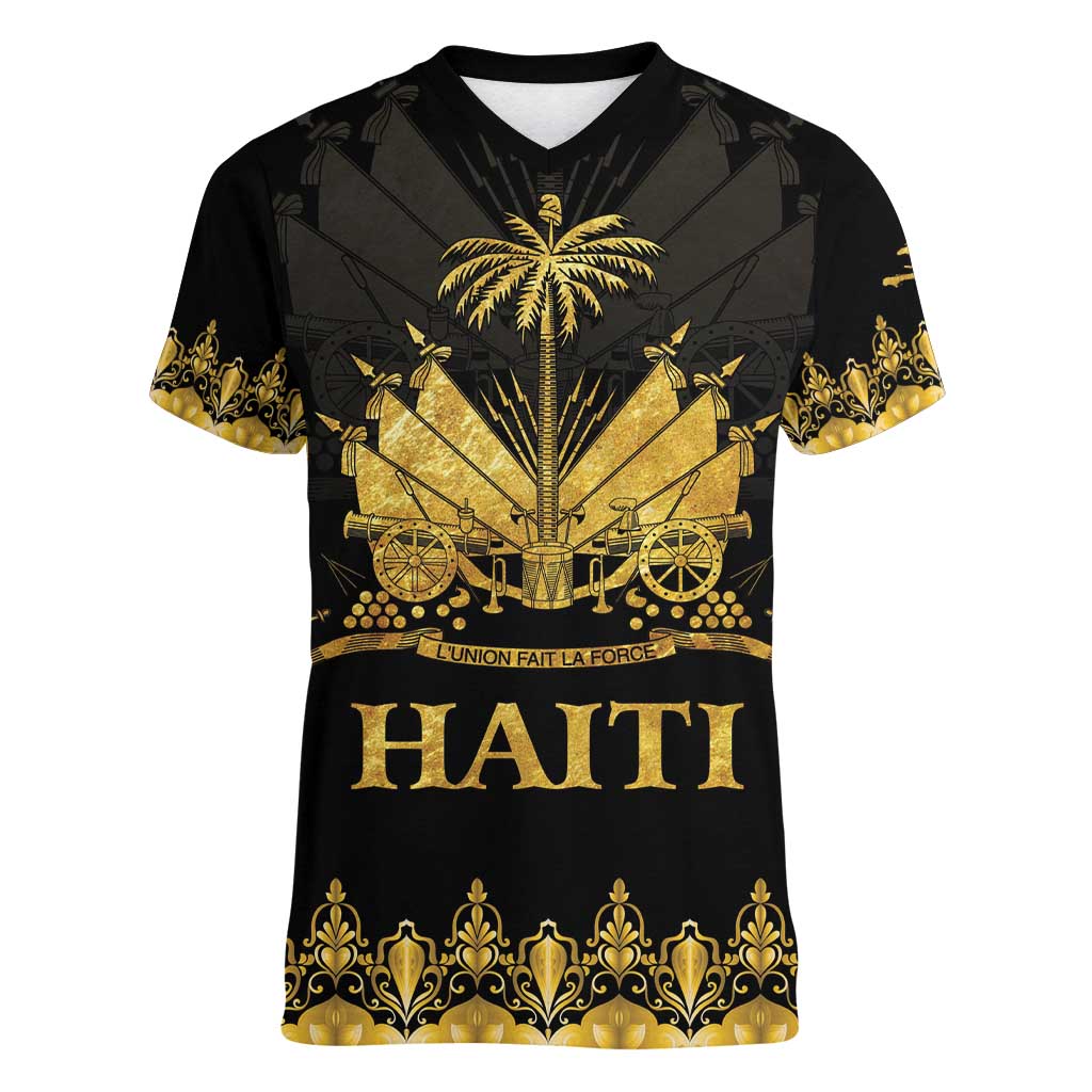 Haiti Neg Marron Gold Women V-Neck T-Shirt Lespwa pa anyen san aksyon