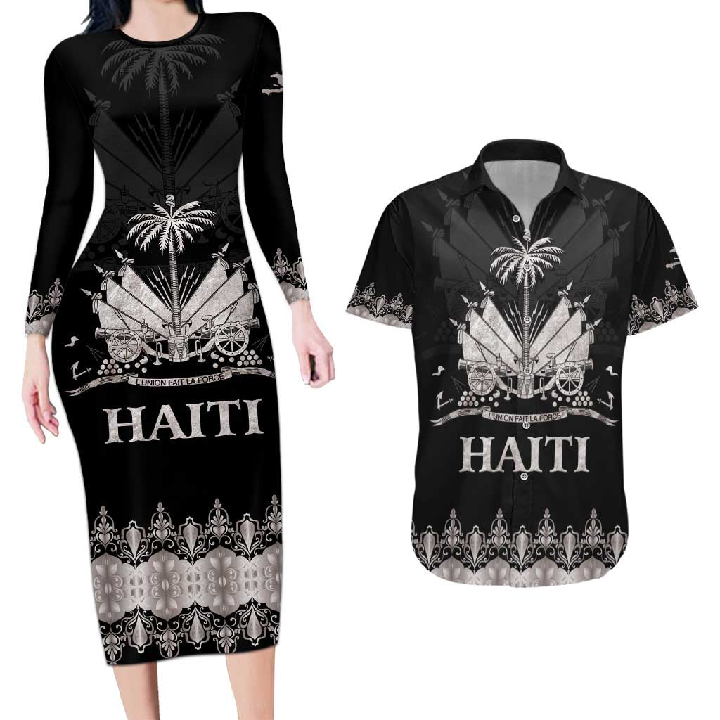 Haiti Neg Marron Silver Couples Matching Long Sleeve Bodycon Dress and Hawaiian Shirt Hope is Nothing Without Action LT01 Silver - Polynesian Pride