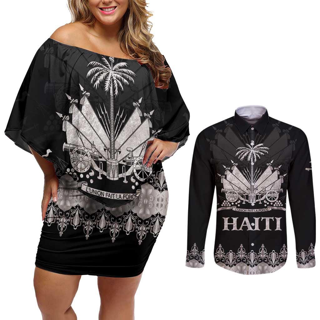 Haiti Neg Marron Silver Couples Matching Off Shoulder Short Dress and Long Sleeve Button Shirt Hope is Nothing Without Action