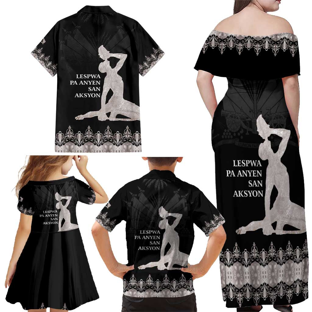Haiti Neg Marron Silver Family Matching Off Shoulder Maxi Dress and Hawaiian Shirt Hope is Nothing Without Action