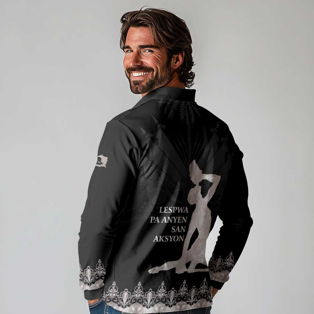 Haiti Neg Marron Silver Long Sleeve Polo Shirt Hope is Nothing Without Action