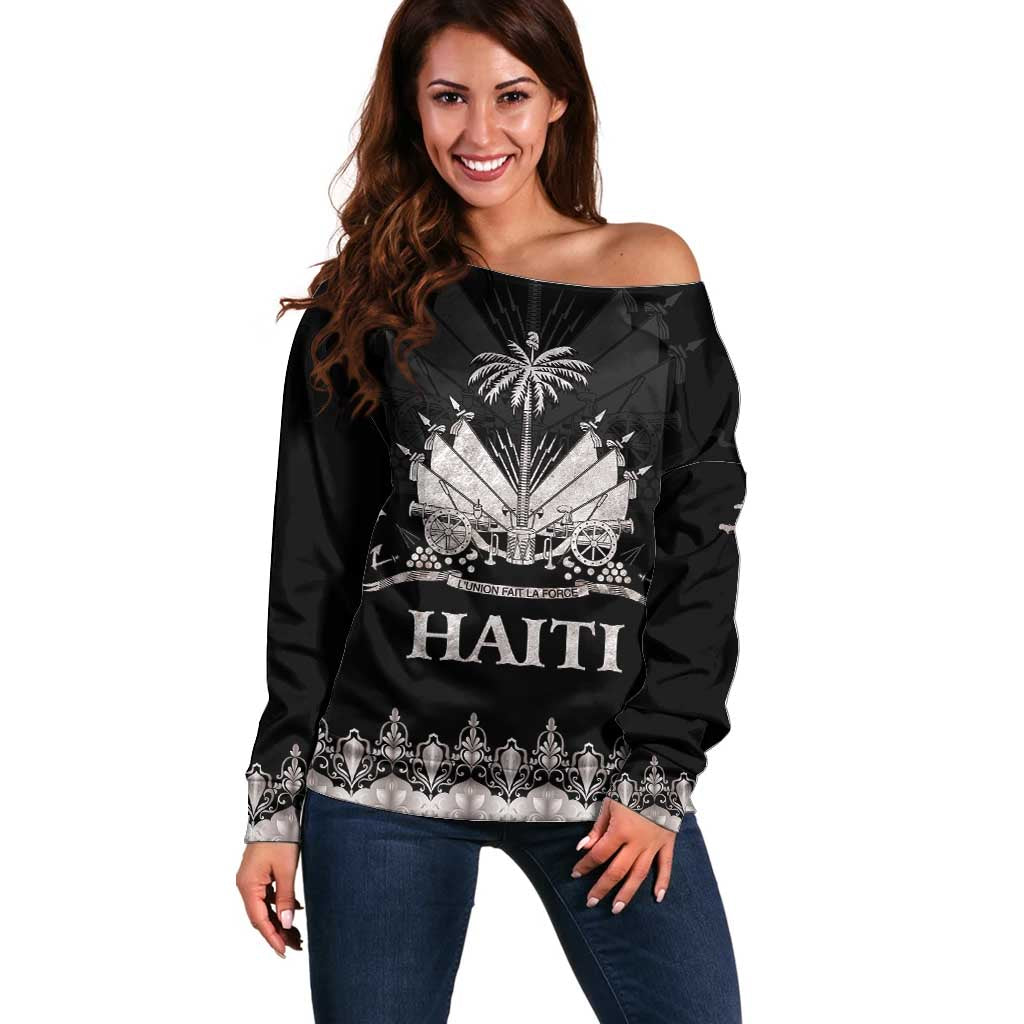 Haiti Neg Marron Silver Off Shoulder Sweater Hope is Nothing Without Action LT01 Women Silver - Polynesian Pride