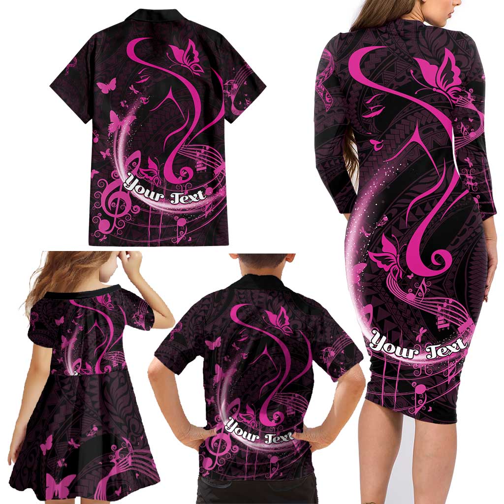 Personalised Survivor Melody Pink Family Matching Long Sleeve Bodycon Dress and Hawaiian Shirt Breast Cancer Polynesian Pattern LT01 - Polynesian Pride