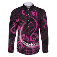 Personalised Survivor Melody Pink Family Matching Long Sleeve Bodycon Dress and Hawaiian Shirt Breast Cancer Polynesian Pattern LT01 Dad's Shirt - Long Sleeve Pink - Polynesian Pride