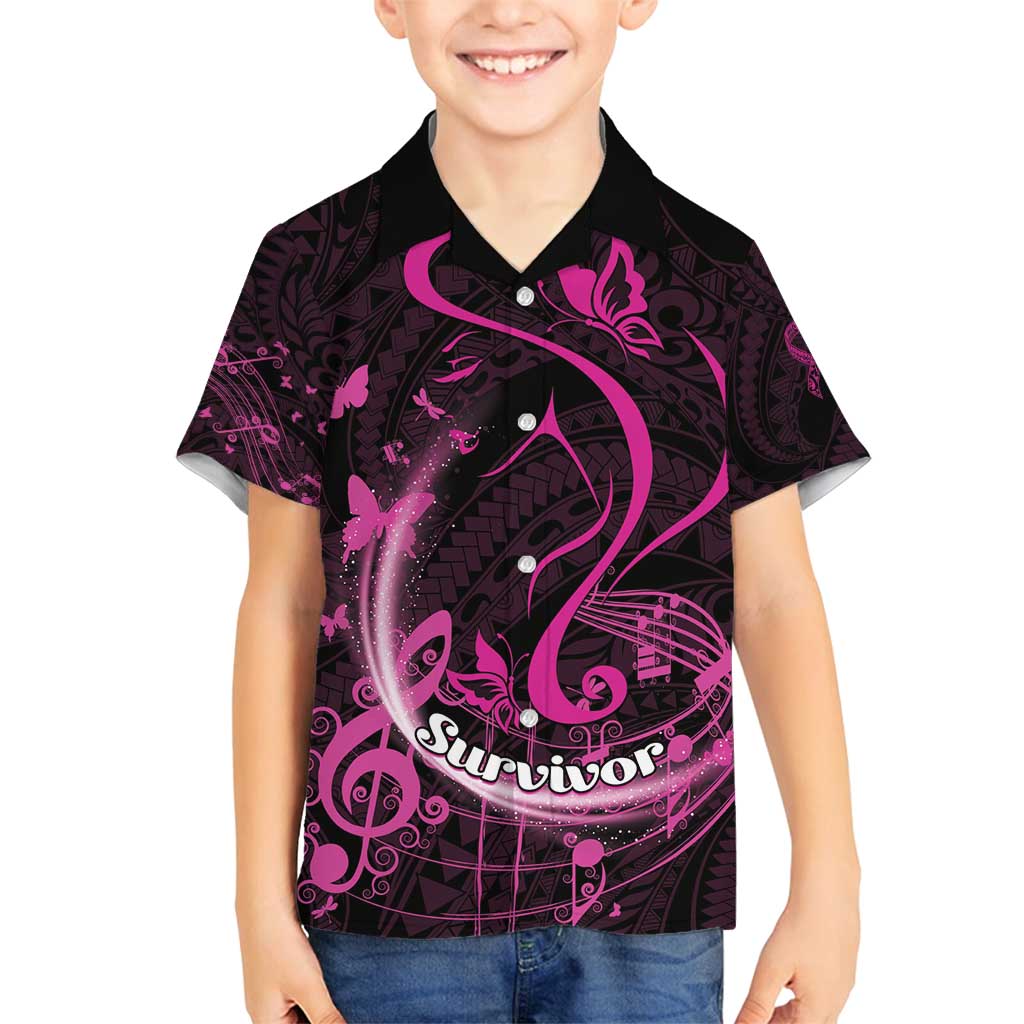 Personalised Survivor Melody Pink Family Matching Long Sleeve Bodycon Dress and Hawaiian Shirt Breast Cancer Polynesian Pattern LT01 Son's Shirt Pink - Polynesian Pride