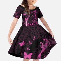 Personalised Survivor Melody Pink Family Matching Off The Shoulder Long Sleeve Dress and Hawaiian Shirt Breast Cancer Polynesian Pattern LT01 Daughter's Dress Pink - Polynesian Pride