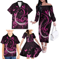 Personalised Survivor Melody Pink Family Matching Off The Shoulder Long Sleeve Dress and Hawaiian Shirt Breast Cancer Polynesian Pattern LT01 - Polynesian Pride