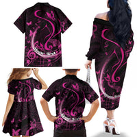Personalised Survivor Melody Pink Family Matching Off The Shoulder Long Sleeve Dress and Hawaiian Shirt Breast Cancer Polynesian Pattern LT01 - Polynesian Pride