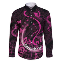 Personalised Survivor Melody Pink Family Matching Off The Shoulder Long Sleeve Dress and Hawaiian Shirt Breast Cancer Polynesian Pattern LT01 Dad's Shirt - Long Sleeve Pink - Polynesian Pride
