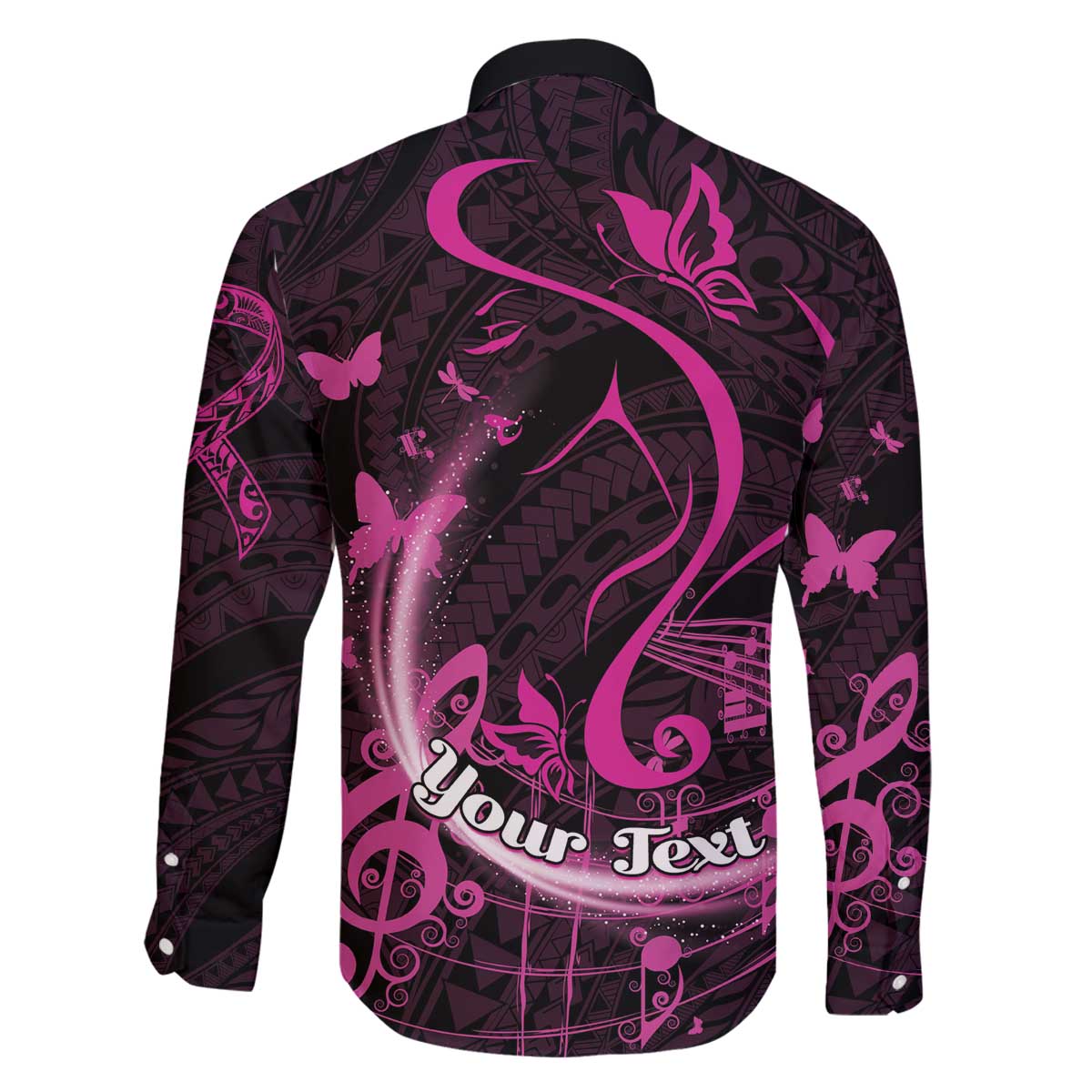 Personalised Survivor Melody Pink Family Matching Off The Shoulder Long Sleeve Dress and Hawaiian Shirt Breast Cancer Polynesian Pattern LT01 - Polynesian Pride