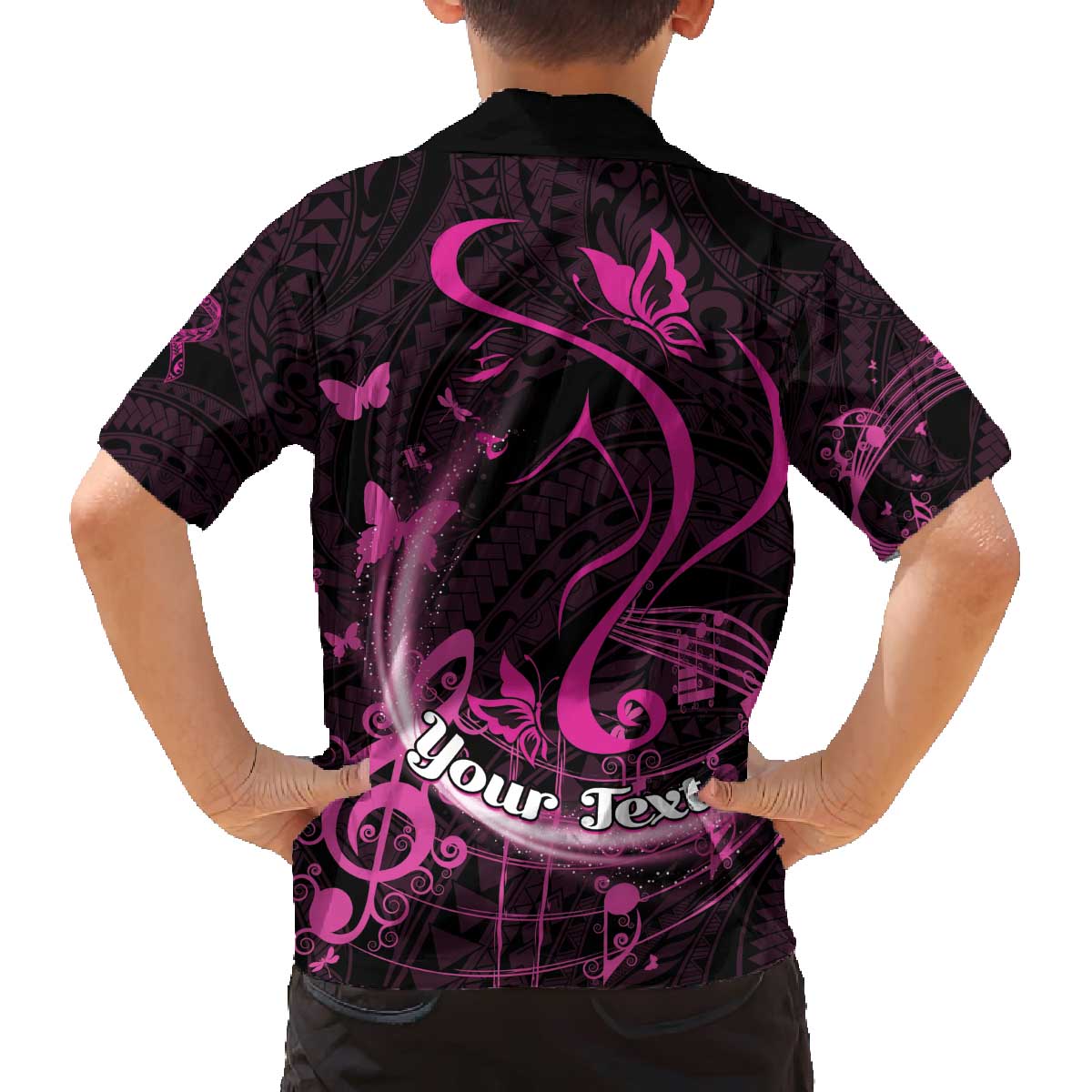 Personalised Survivor Melody Pink Family Matching Puletasi and Hawaiian Shirt Breast Cancer Polynesian Pattern