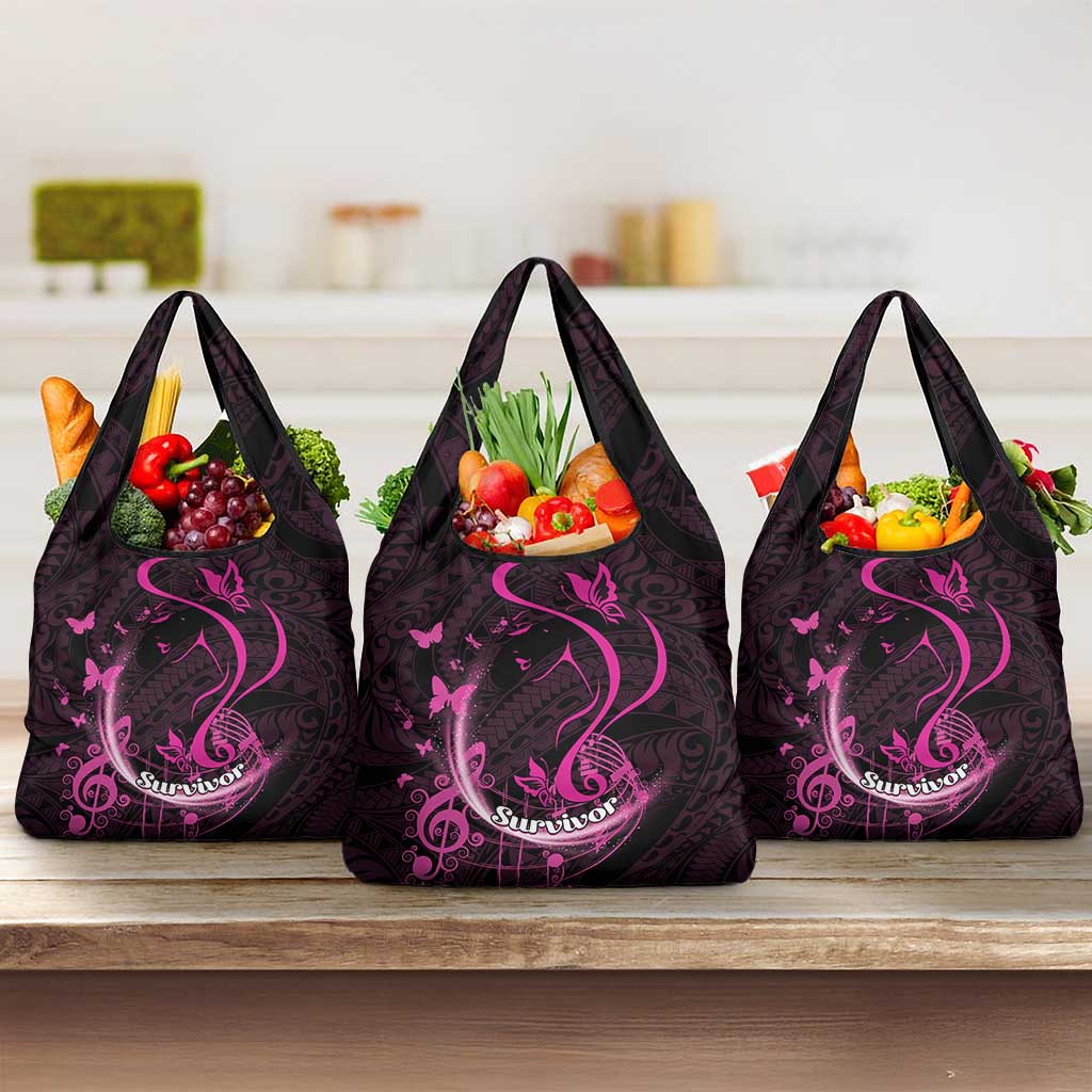 Survivor Melody Pink Grocery Bag Breast Cancer Polynesian Pattern