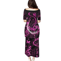 Personalised Survivor Melody Pink Puletasi Breast Cancer Polynesian Pattern