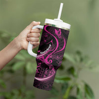 Personalised Survivor Melody Pink Tumbler With Handle Breast Cancer Polynesian Pattern