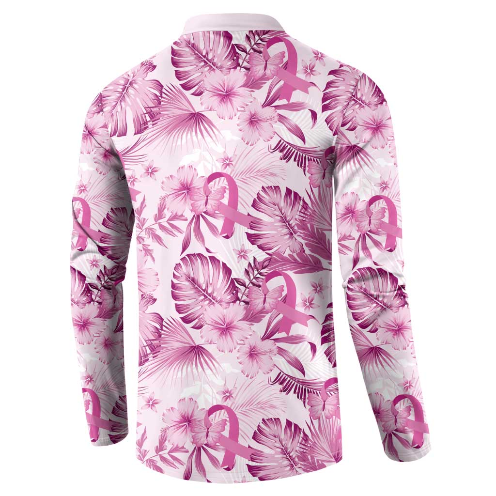 Pink Ribbon Hibiscus Tropical Pattern Button Sweatshirt Breast Cancer