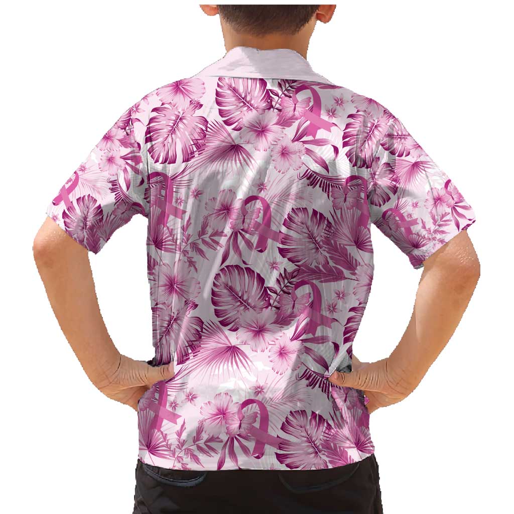 Pink Ribbon Hibiscus Tropical Pattern Family Matching Mermaid Dress and Hawaiian Shirt Breast Cancer