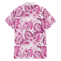 Pink Ribbon Hibiscus Tropical Pattern Family Matching Off The Shoulder Long Sleeve Dress and Hawaiian Shirt Breast Cancer LT01 - Polynesian Pride