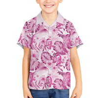 Pink Ribbon Hibiscus Tropical Pattern Family Matching Off The Shoulder Long Sleeve Dress and Hawaiian Shirt Breast Cancer LT01 Son's Shirt Pink - Polynesian Pride